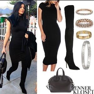 Naked Wardrobe cap sleeve stretch midi dress seen on Kylie Jenner